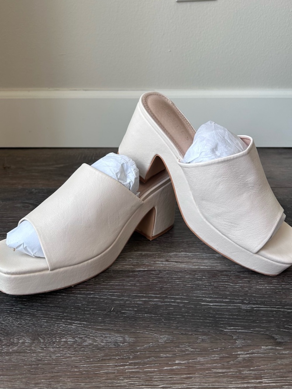 Costes Platform Slide Block Heel Sandal Block  Ivory/Cream Size 10